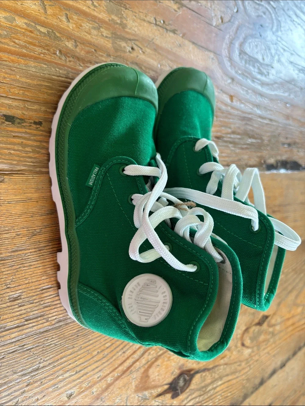 Palladium Kids Green Canvas High-Top Sneaker Boots with White Laces